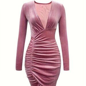 Pink Velvet Bodycon Dress